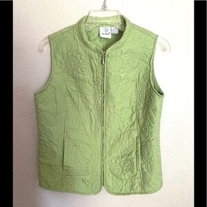 I ACTIVE Lime green quilted embroidered zip up vest size small